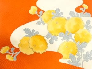 アンティーク　万寿菊模様刺繍開き名古屋帯（額縁仕立て）